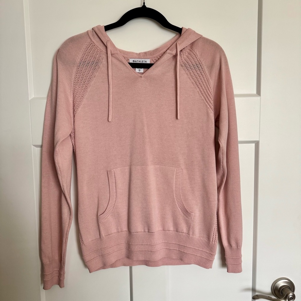 Athleta Evergreen Sweater Hoodie Hydrangea Pink Activewear Size XS